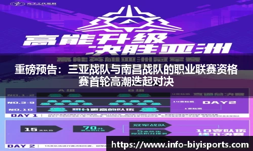 重磅预告：三亚战队与南昌战队的职业联赛资格赛首轮高潮迭起对决